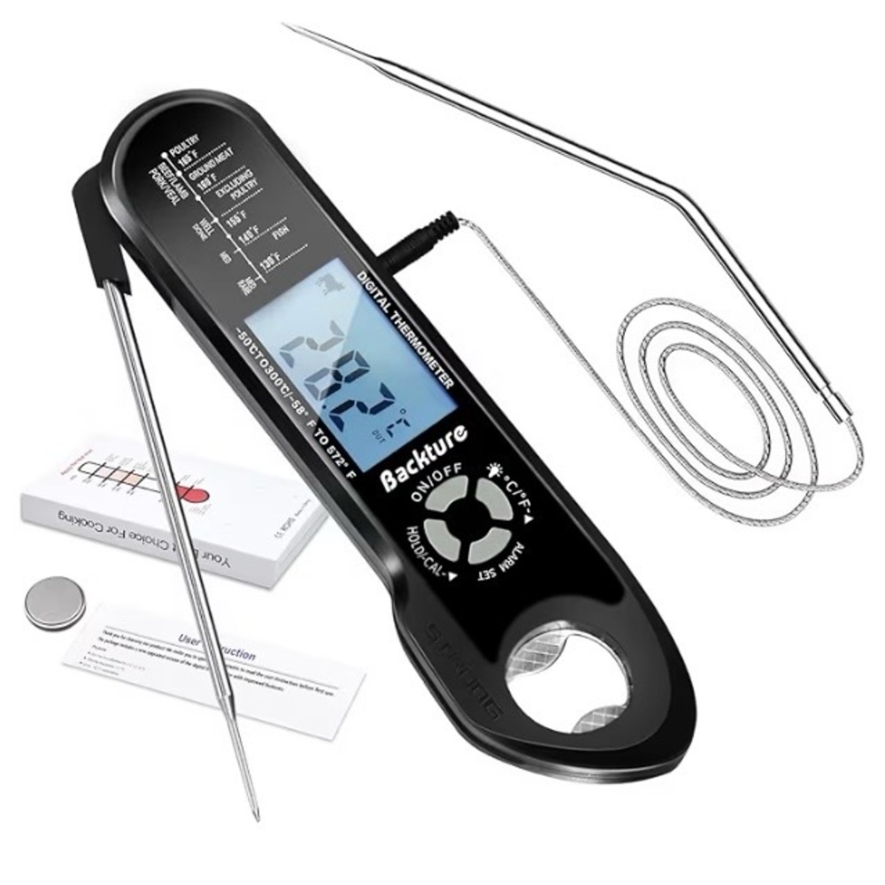 Wire Digital Meat Thermometer, Instant Read, Long Wire Range, Alarm, Backlit,NEW
